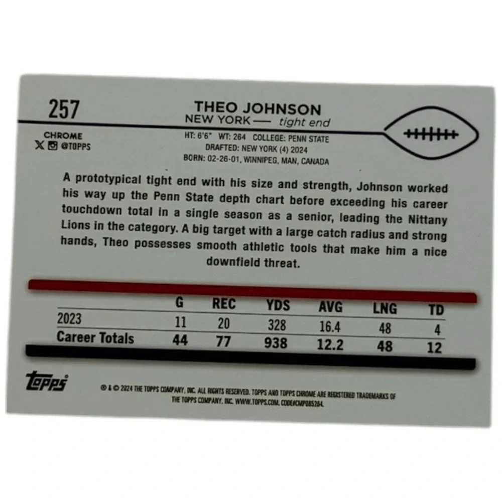 2024 Topps Chrome - Rookies Theo‎ Johnson #257 (RC)